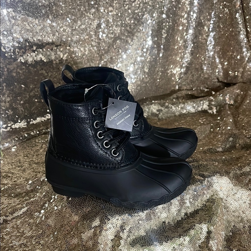 London Fog Black Boots Waterproof Ankle High with Thick Sole